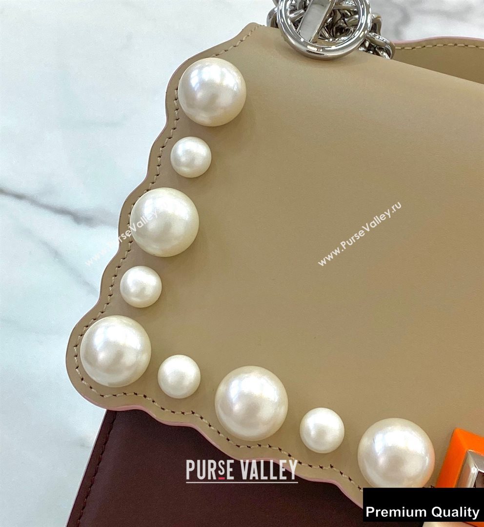 Fendi Leather Kan I Mini Bag Pearls Beige/Burgundy (chaoliu-20090113)