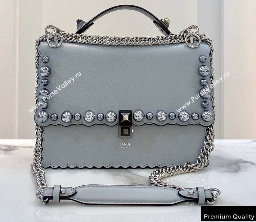 Fendi Leather Kan I Medium Bag Studs Light Gray (chaoliu-20090108)