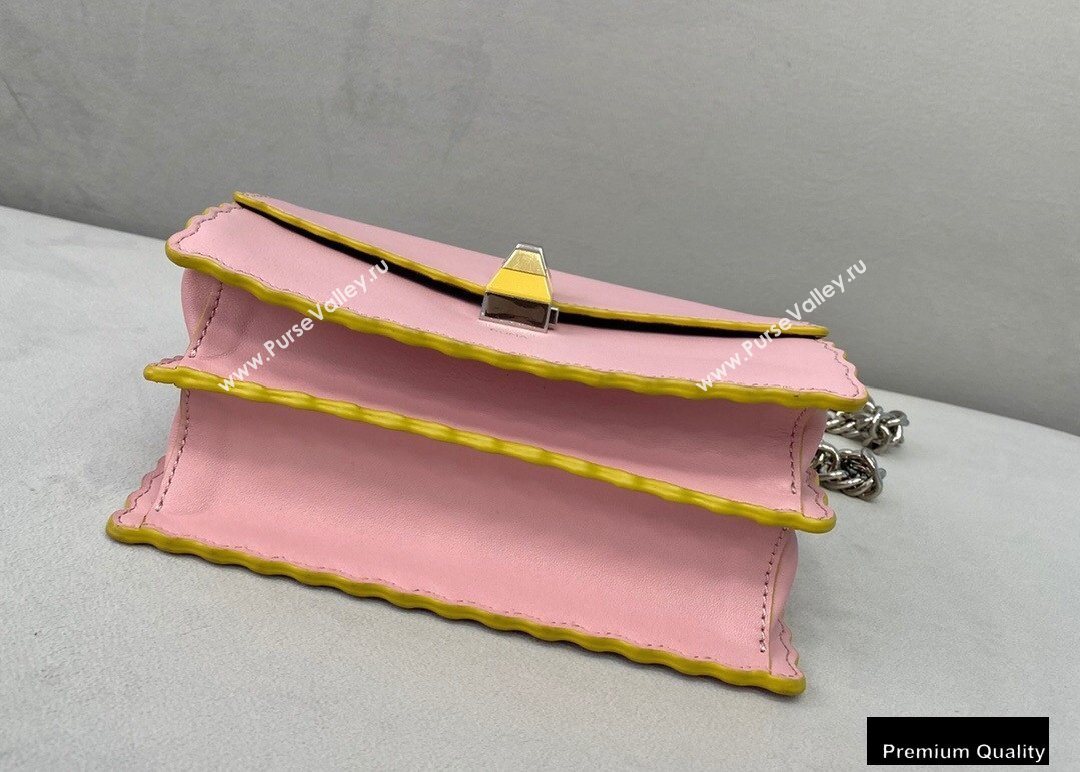 Fendi Leather Kan I Mini Bag Scalloped Edges Pink/Yellow (chaoliu-20090107)