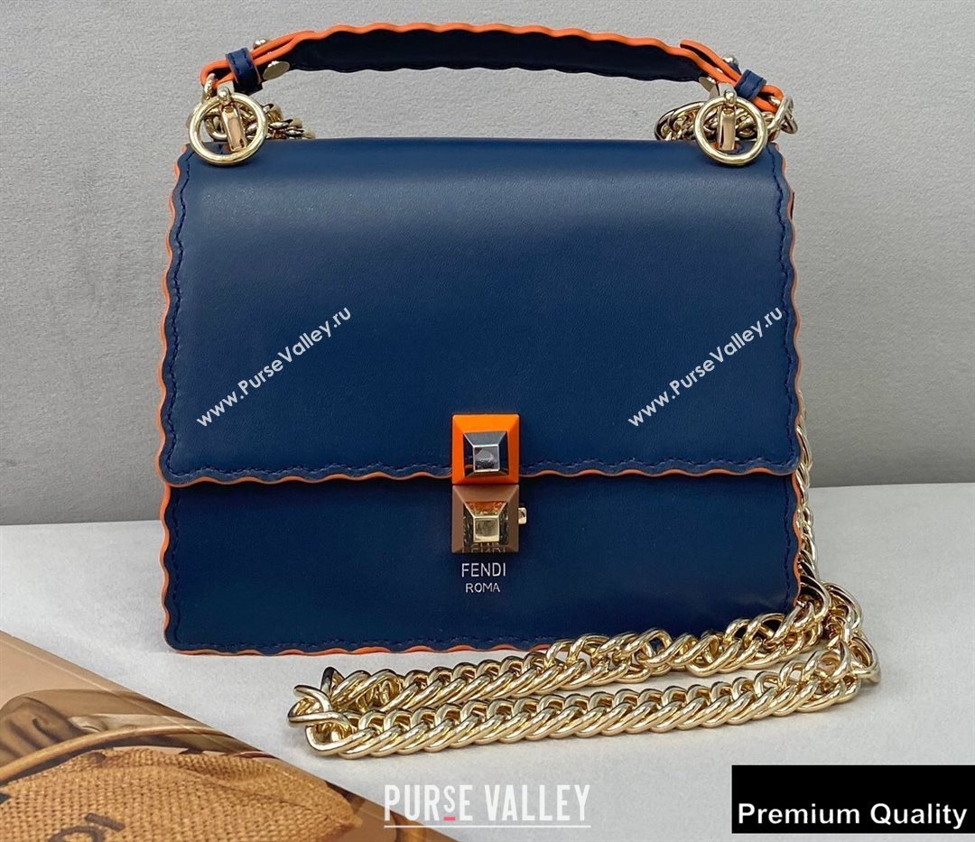 Fendi Leather Kan I Mini Bag Scalloped Edges Blue/Orange (chaoliu-20090106)