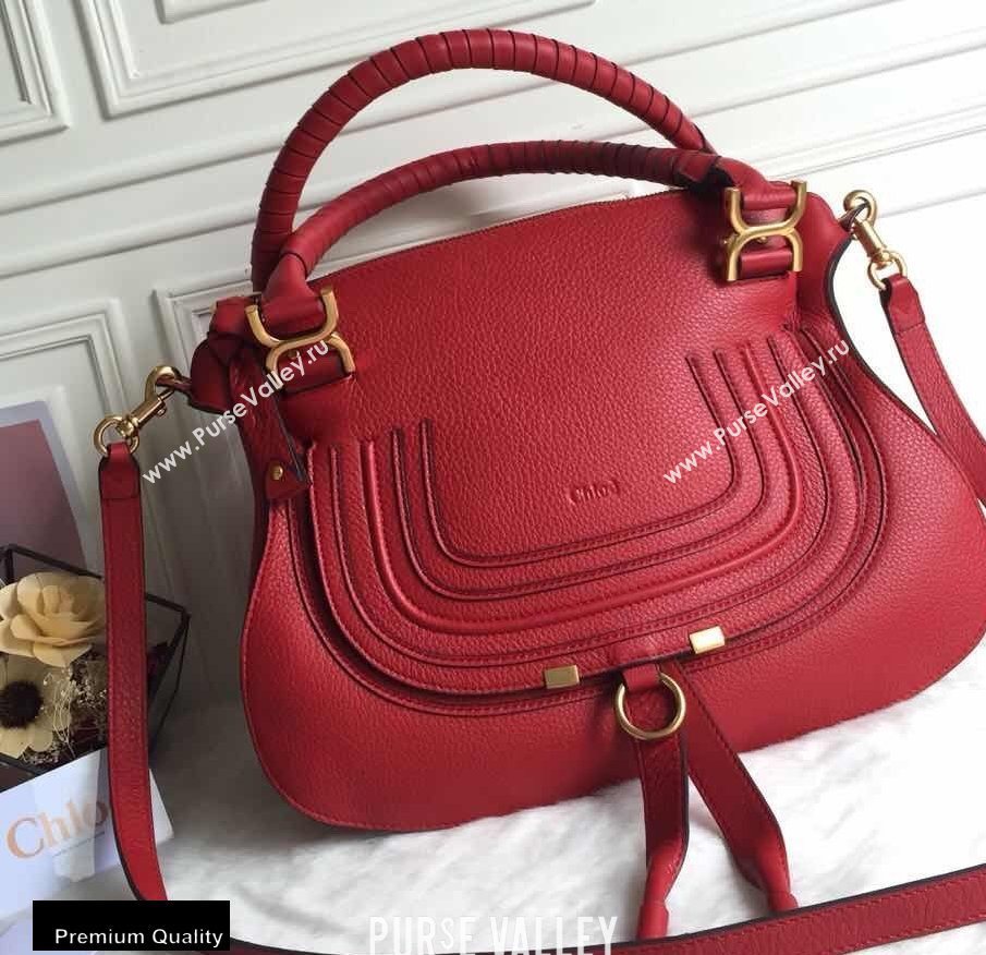 Chloe Small Marcie Handbag in Grain Calfskin Red (yaoyao-20090705)