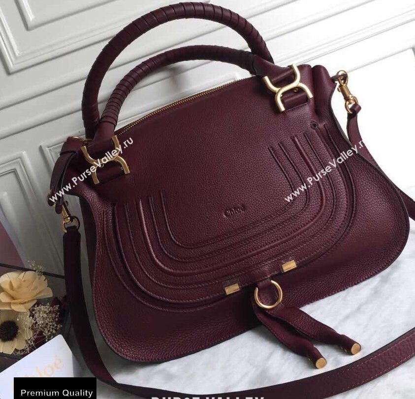 Chloe Small Marcie Handbag in Grain Calfskin Burgundy (yaoyao-20090703)