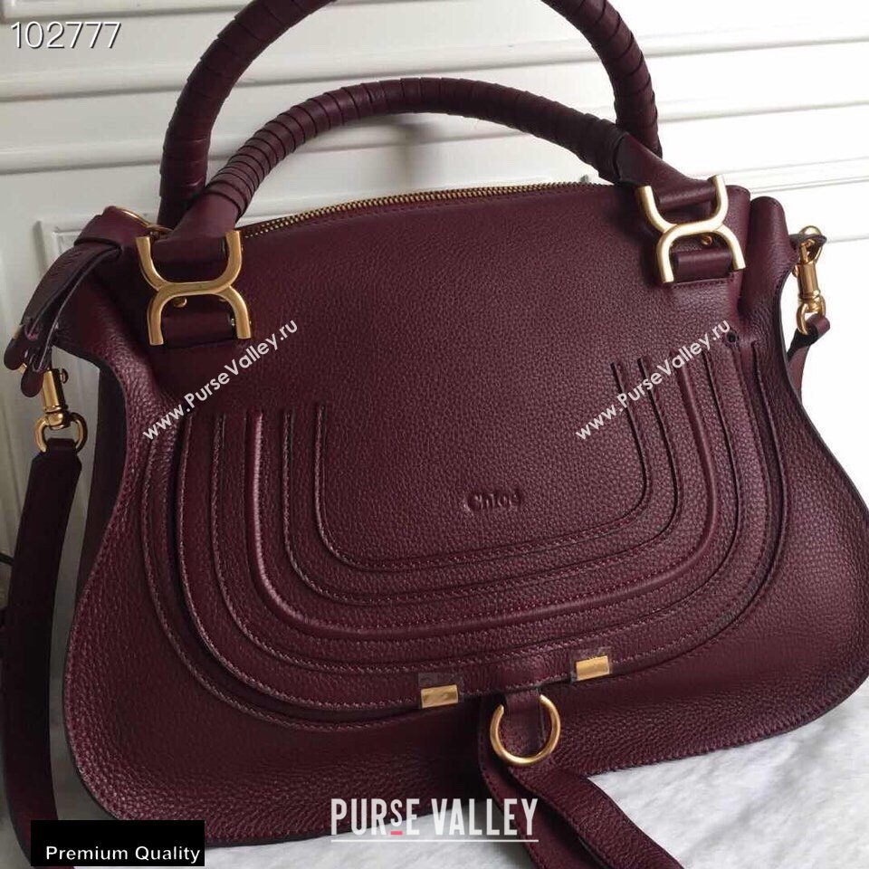 Chloe Small Marcie Handbag in Grain Calfskin Burgundy (yaoyao-20090703)