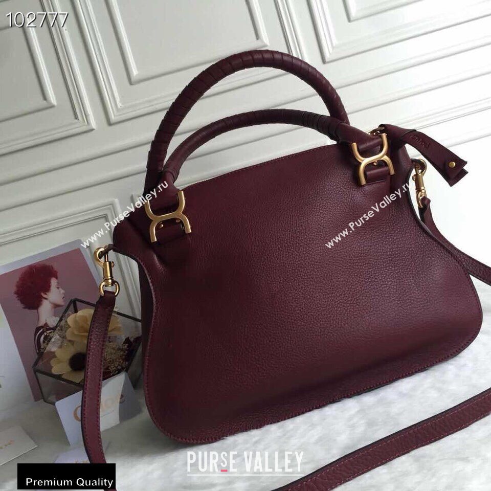 Chloe Small Marcie Handbag in Grain Calfskin Burgundy (yaoyao-20090703)