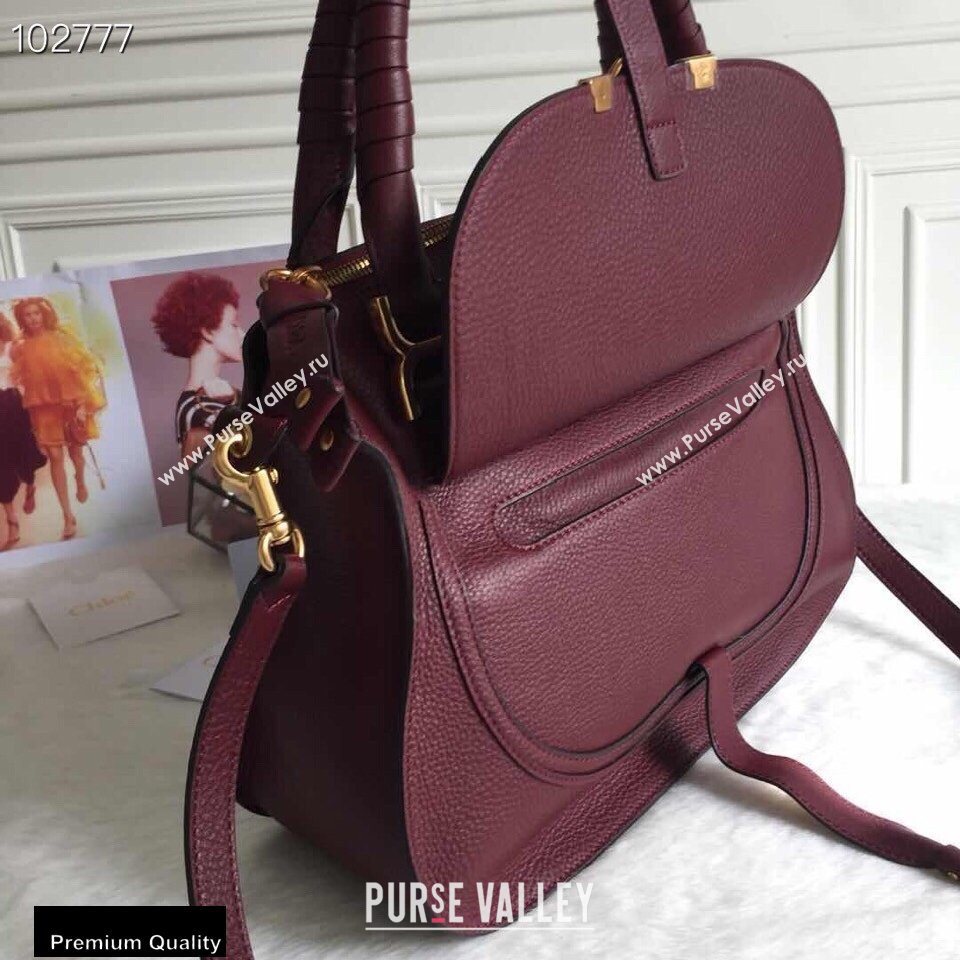 Chloe Small Marcie Handbag in Grain Calfskin Burgundy (yaoyao-20090703)