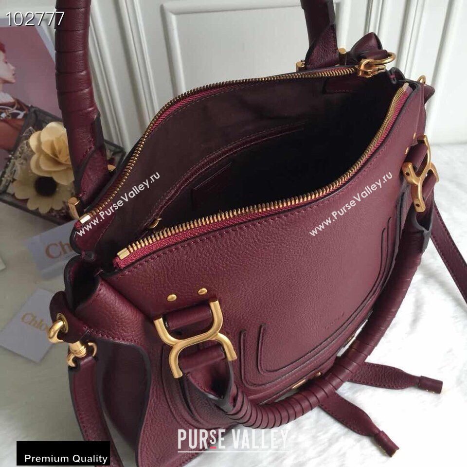 Chloe Small Marcie Handbag in Grain Calfskin Burgundy (yaoyao-20090703)