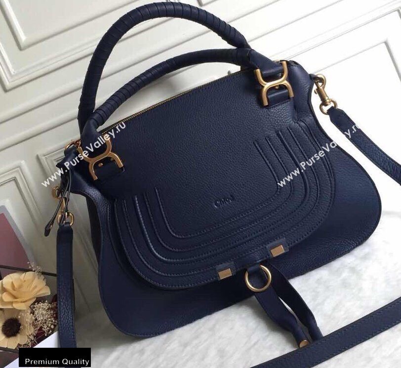 Chloe Small Marcie Handbag in Grain Calfskin Dark Blue (yaoyao-20090702)