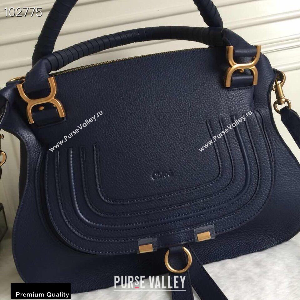 Chloe Small Marcie Handbag in Grain Calfskin Dark Blue (yaoyao-20090702)