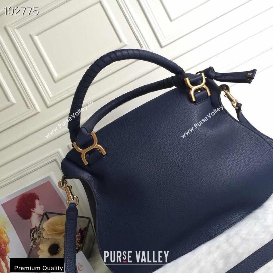 Chloe Small Marcie Handbag in Grain Calfskin Dark Blue (yaoyao-20090702)