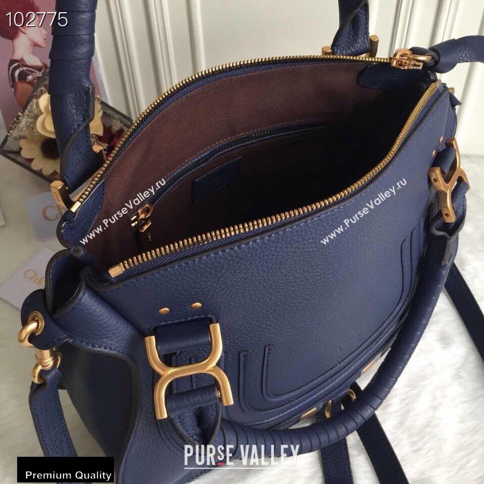 Chloe Small Marcie Handbag in Grain Calfskin Dark Blue (yaoyao-20090702)