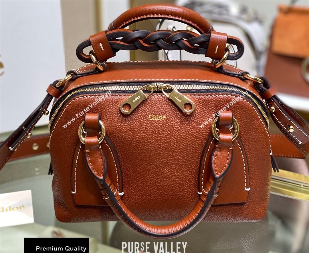 Chloe Small Daria Bag in Grained and Shiny Calfskin Brown (yaoyao-20090730)