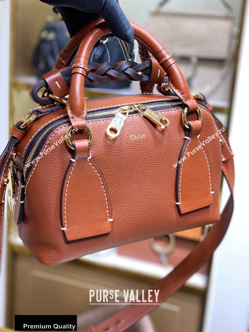 Chloe Small Daria Bag in Grained and Shiny Calfskin Brown (yaoyao-20090730)