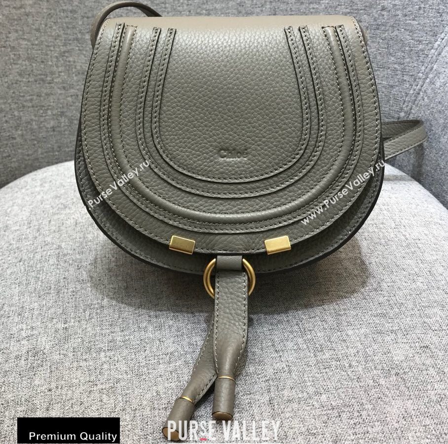 Chloe Round Saddle Mini Marcie Bag in Grain Calfskin Gray (yaoyao-20090717)