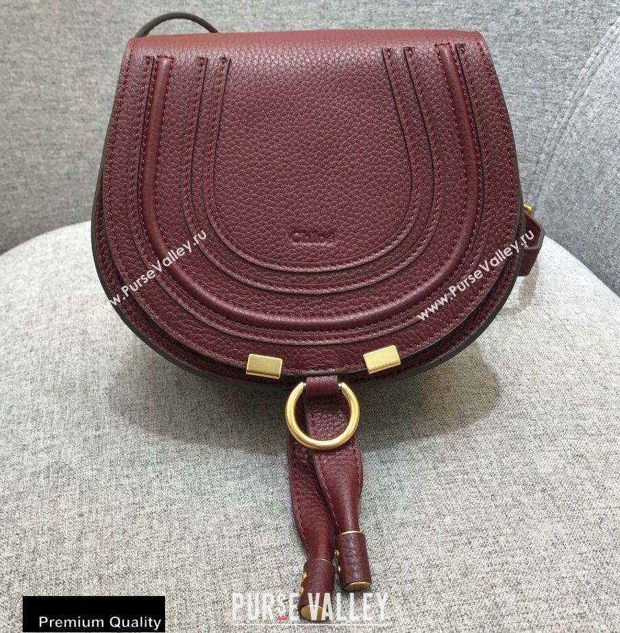 Chloe Round Saddle Mini Marcie Bag in Grain Calfskin Burgundy (yaoyao-20090711)