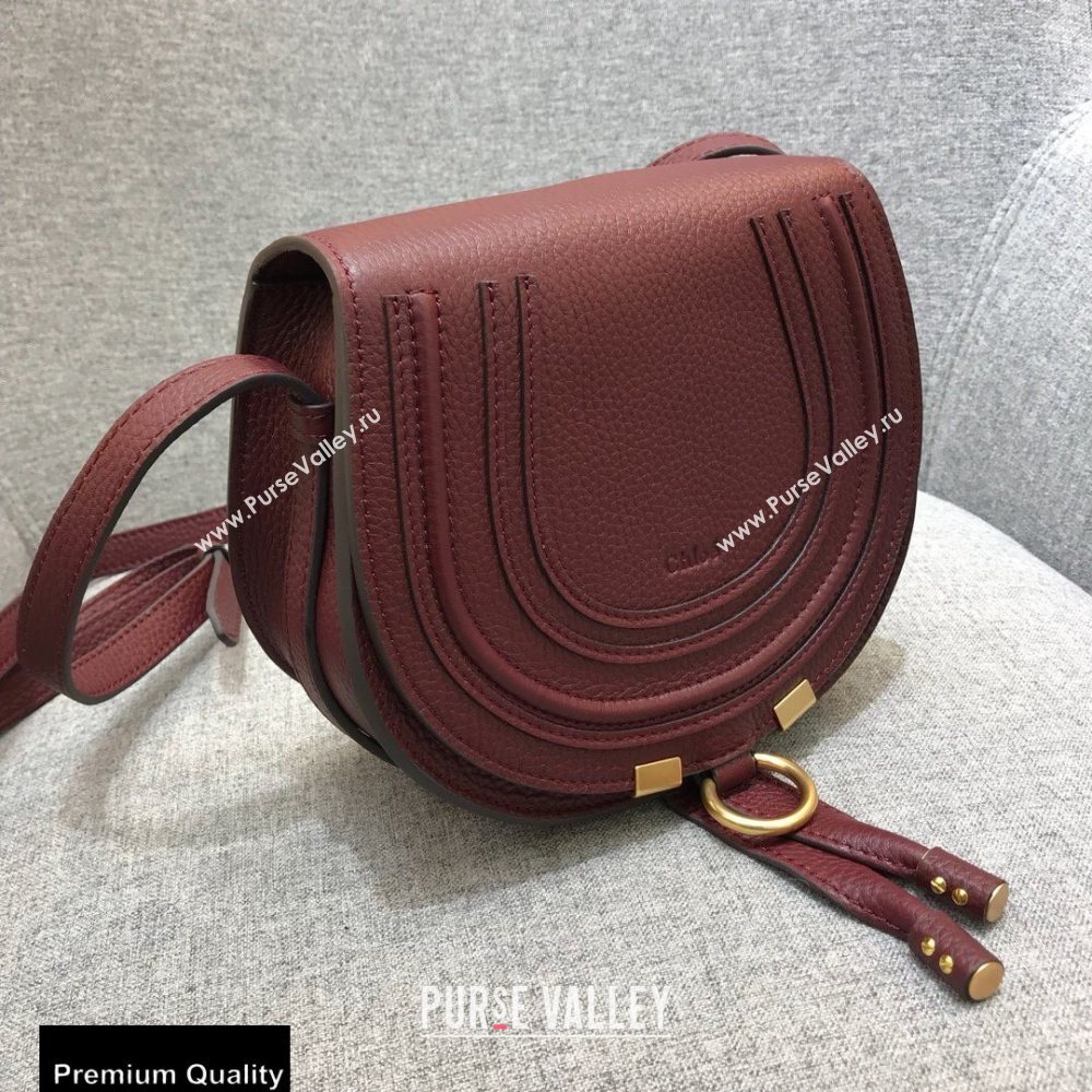 Chloe Round Saddle Mini Marcie Bag in Grain Calfskin Burgundy (yaoyao-20090711)