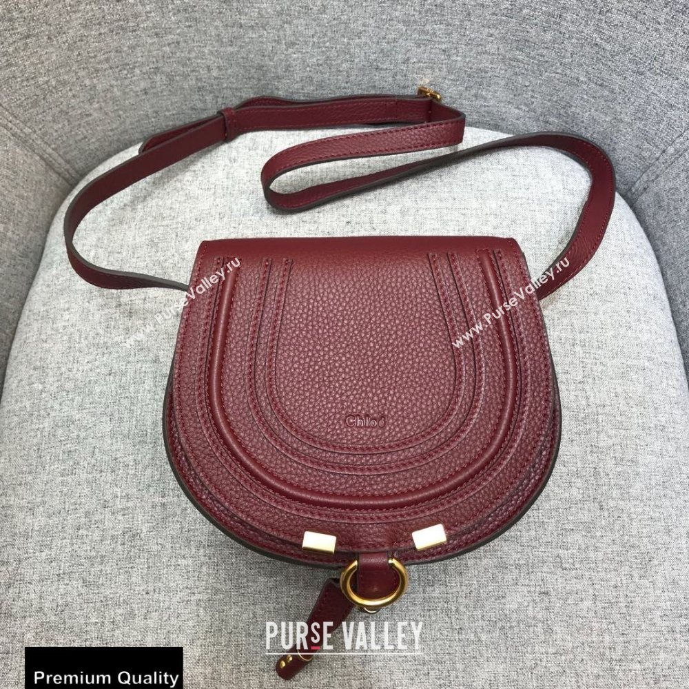 Chloe Round Saddle Mini Marcie Bag in Grain Calfskin Burgundy (yaoyao-20090711)