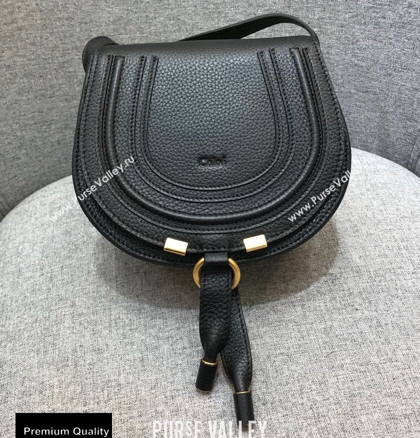 Chloe Round Saddle Mini Marcie Bag in Grain Calfskin Black (yaoyao-20090709)