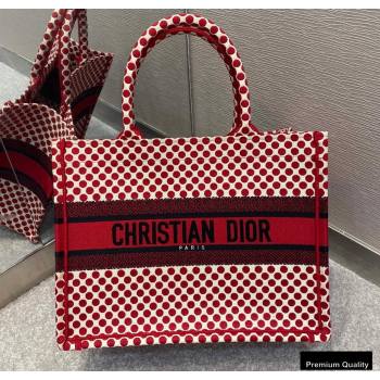 Dior Small Book Tote Bag in Dioramour Red Dots Embroidery 2020 (vivi-20090914)