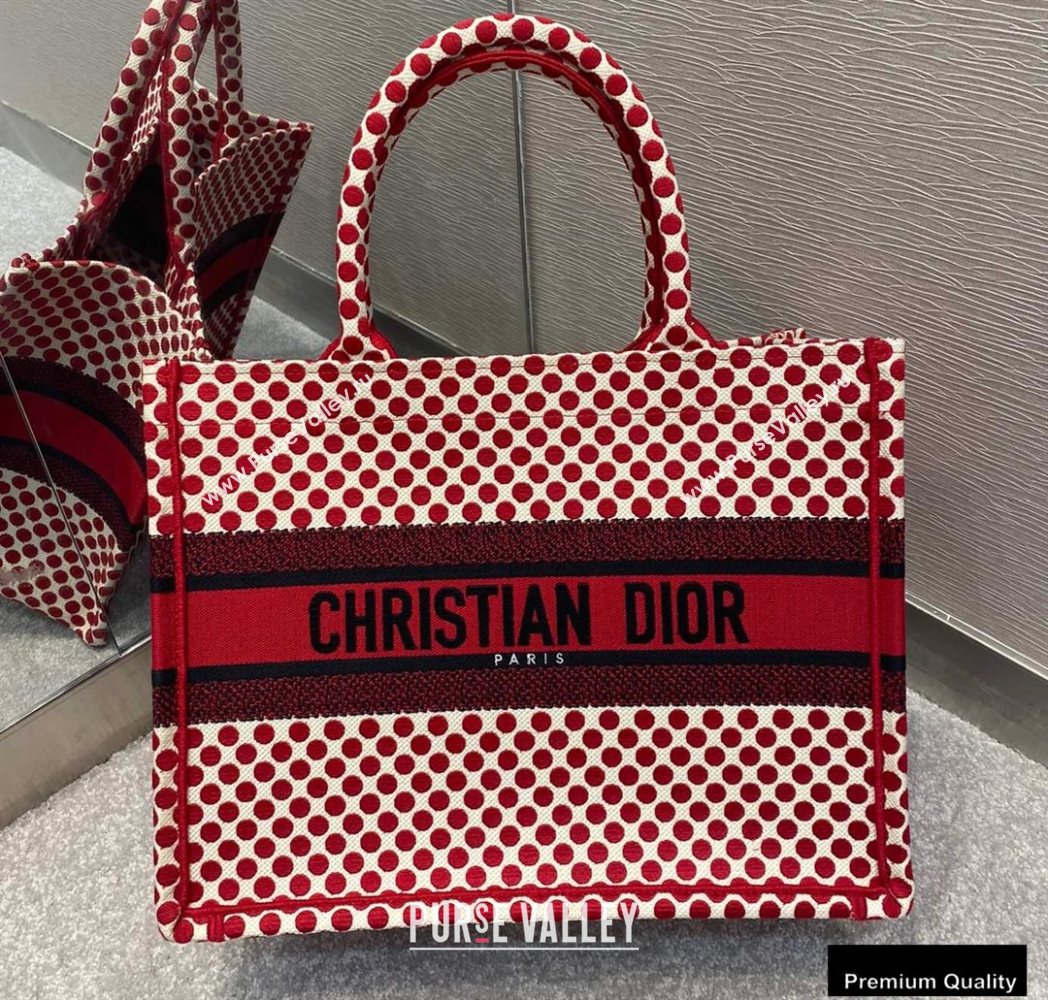 Dior Small Book Tote Bag in Dioramour Red Dots Embroidery 2020 (vivi-20090914)