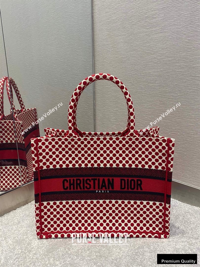Dior Small Book Tote Bag in Dioramour Red Dots Embroidery 2020 (vivi-20090914)