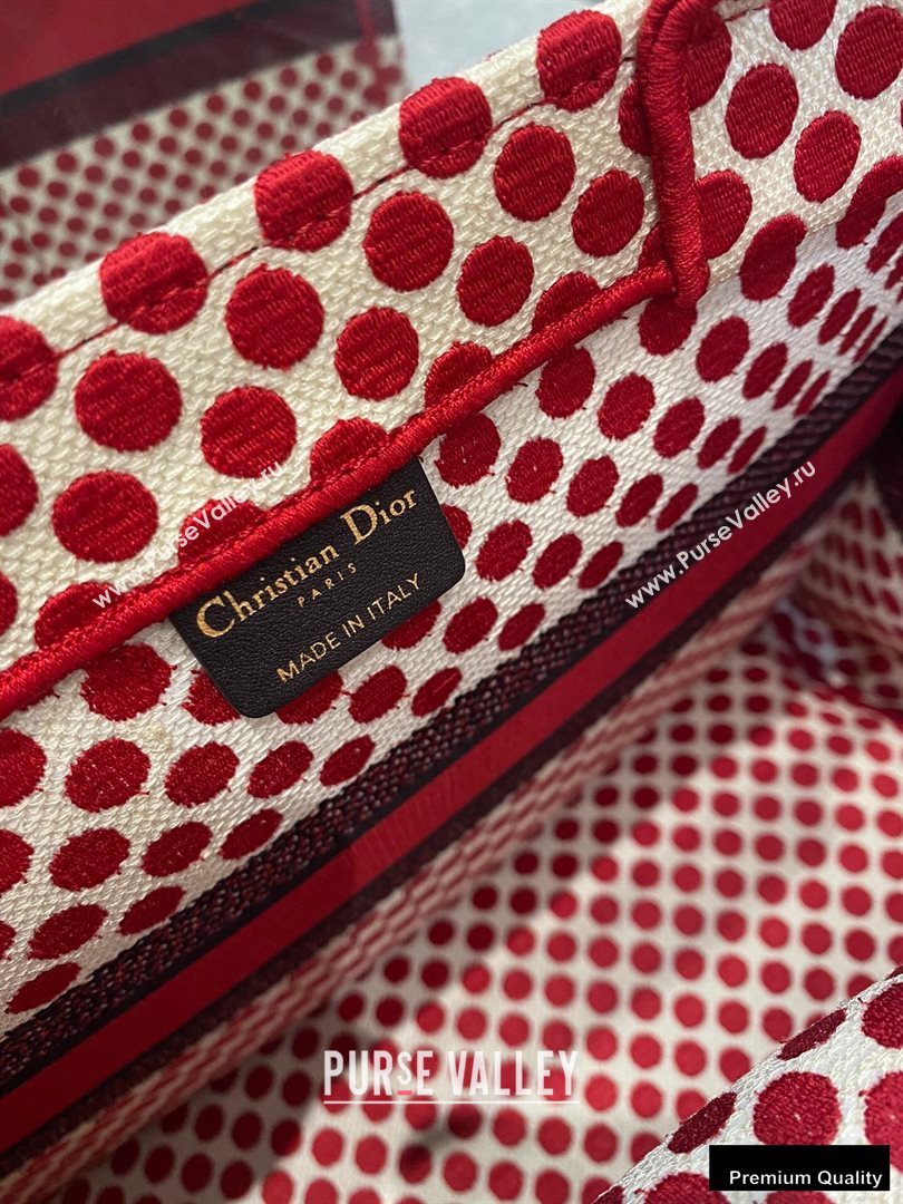 Dior Small Book Tote Bag in Dioramour Red Dots Embroidery 2020 (vivi-20090914)