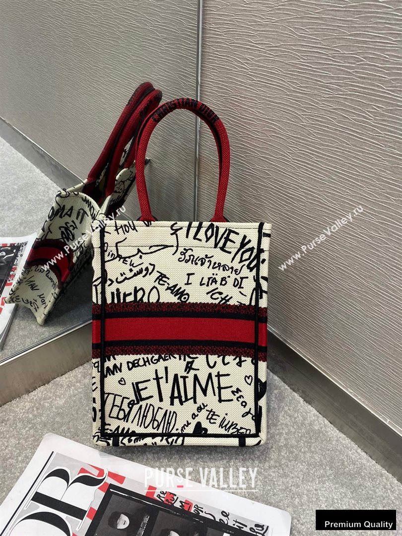 Dior Vertical Book Tote Bag in Latte Multicolor Dioramour Graffiti Embroidery 2020 (vivi-20090918)