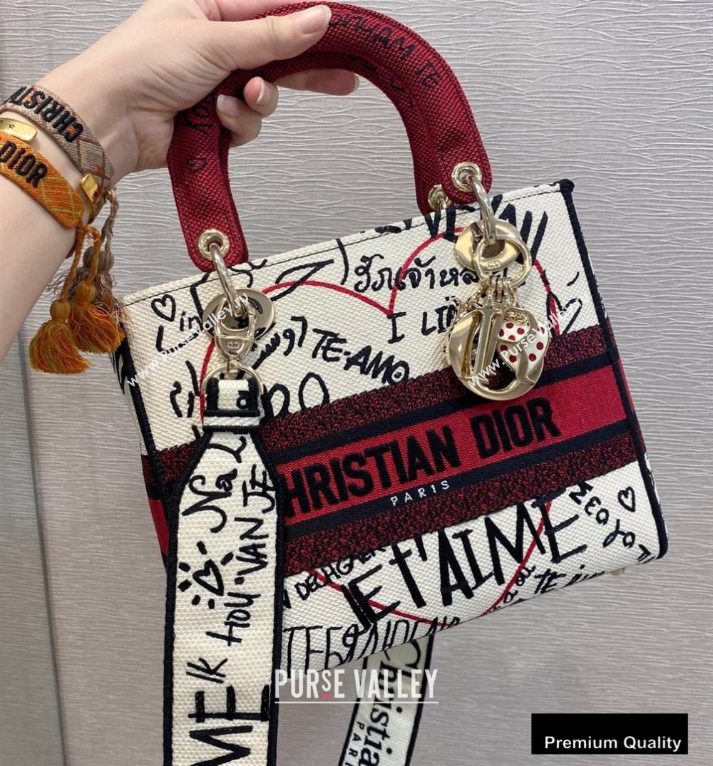 Lady Dior Medium Bag in D-Lite Latte Multicolor Dioramour Graffiti Embroidery 2020 (vivi-20090920)