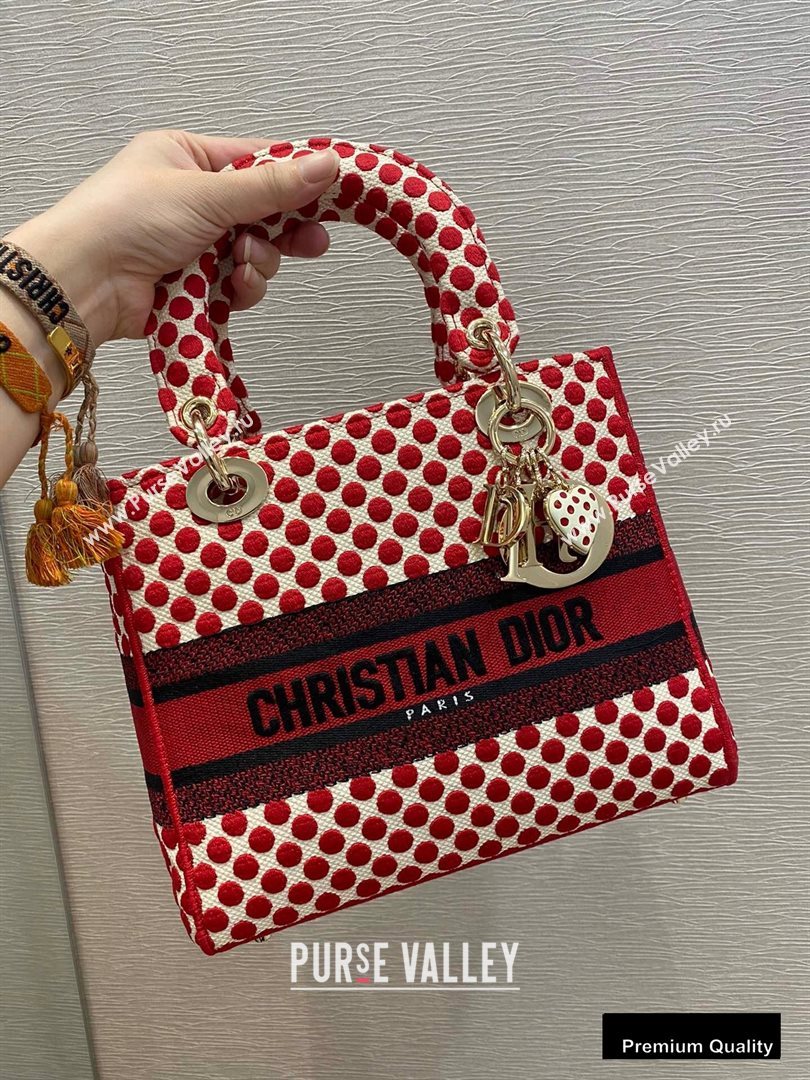 Lady Dior Medium Bag in D-Lite Dioramour Red Dots Embroidery 2020 (vivi-20090919)