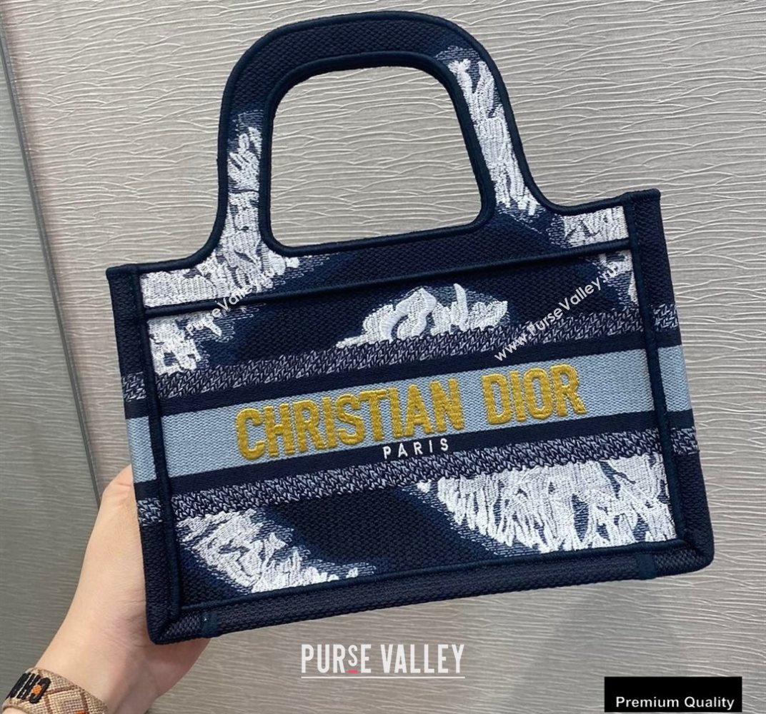 Dior Mini Book Tote Bag in Blue Multicolor Tie Embroidery 2020 (vivi-20090908)