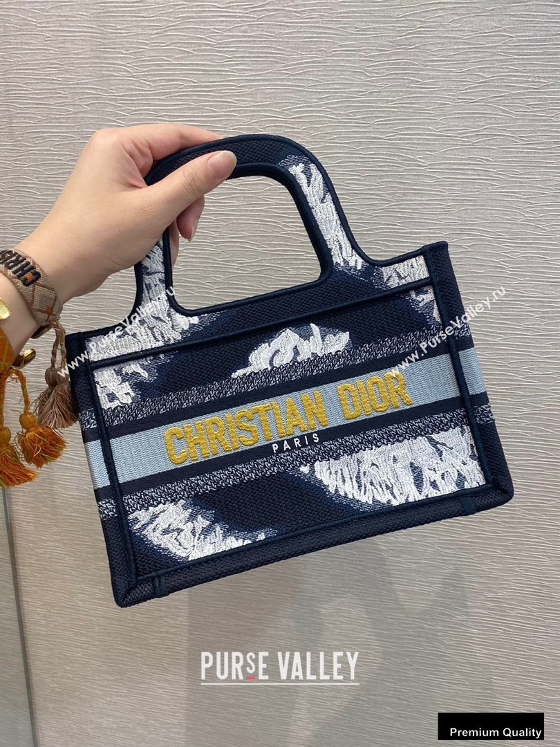 Dior Mini Book Tote Bag in Blue Multicolor Tie Embroidery 2020 (vivi-20090908)