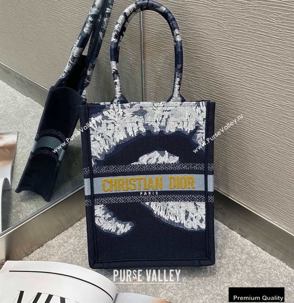 Dior Vertical Book Tote Bag in Blue Multicolor Tie Embroidery 2020 (vivi-20090909)