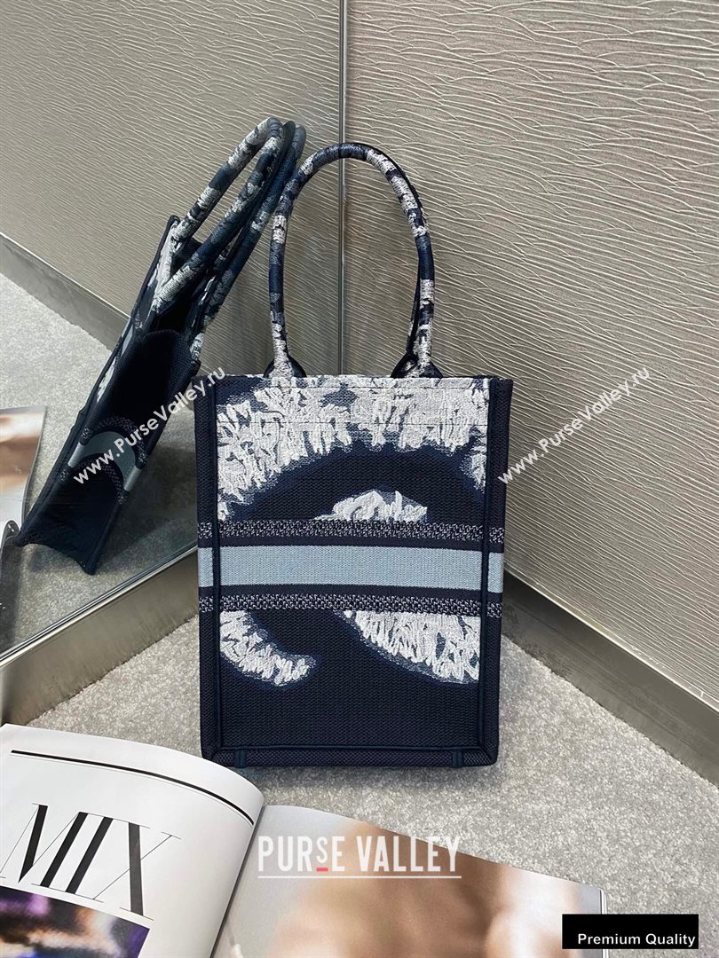 Dior Vertical Book Tote Bag in Blue Multicolor Tie Embroidery 2020 (vivi-20090909)