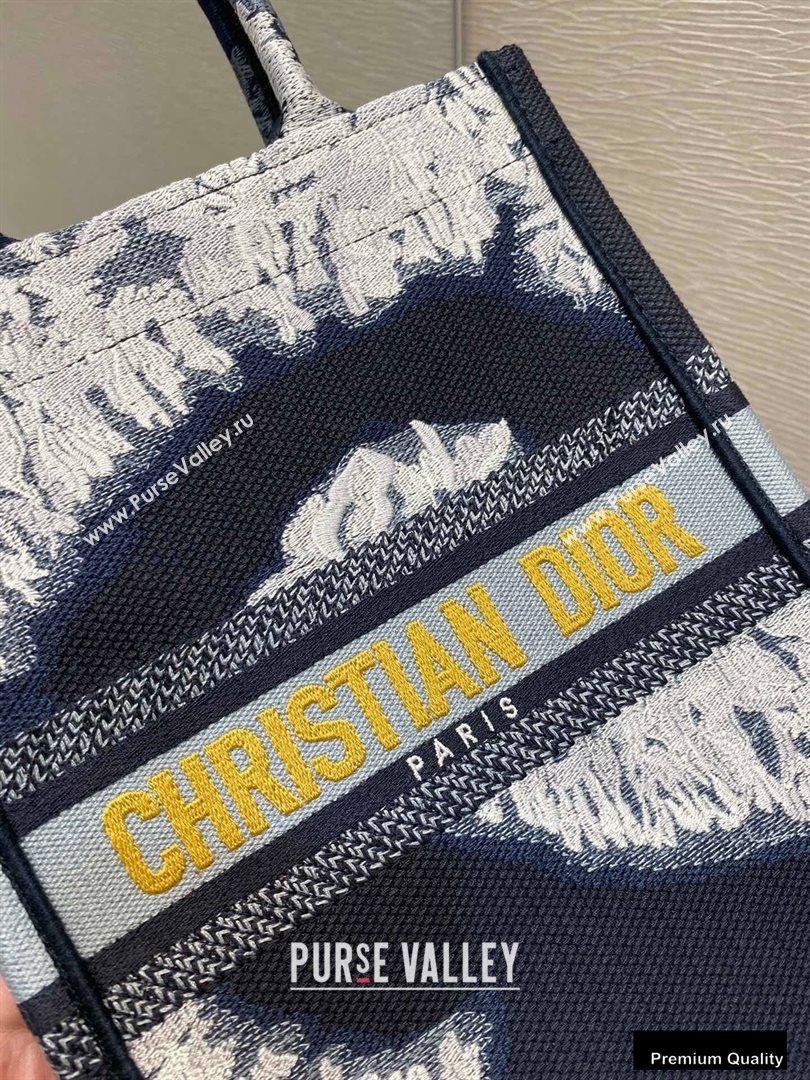 Dior Vertical Book Tote Bag in Blue Multicolor Tie Embroidery 2020 (vivi-20090909)