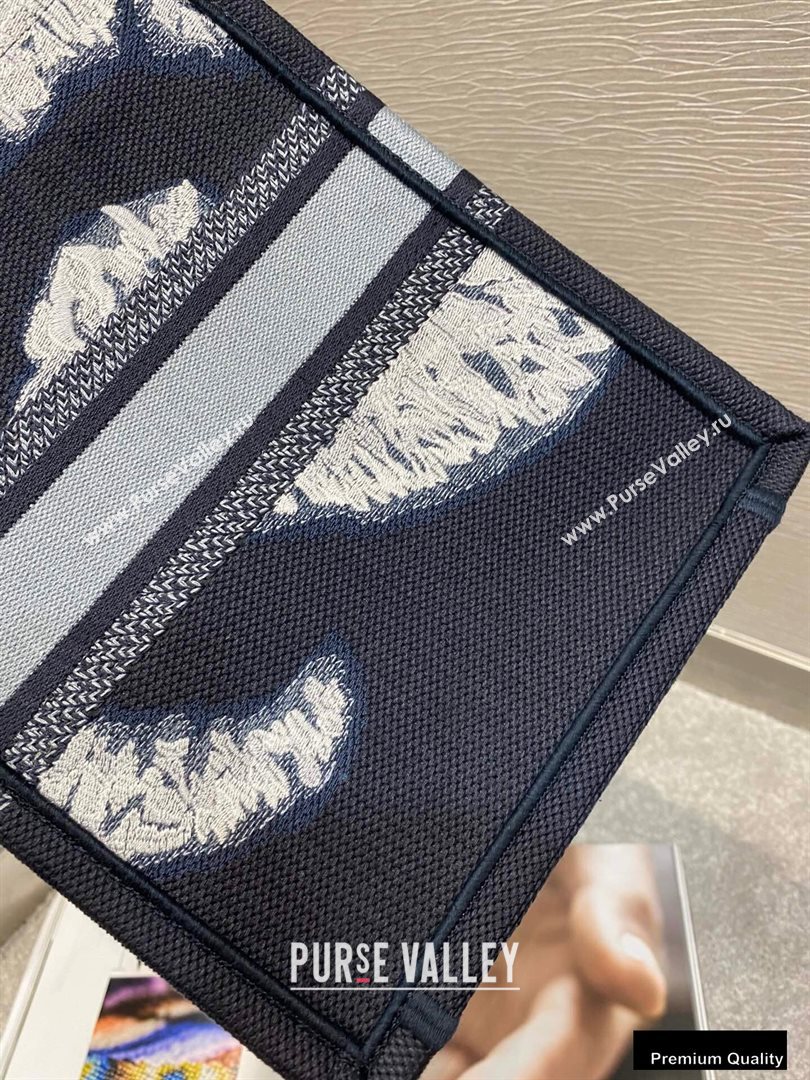 Dior Vertical Book Tote Bag in Blue Multicolor Tie Embroidery 2020 (vivi-20090909)