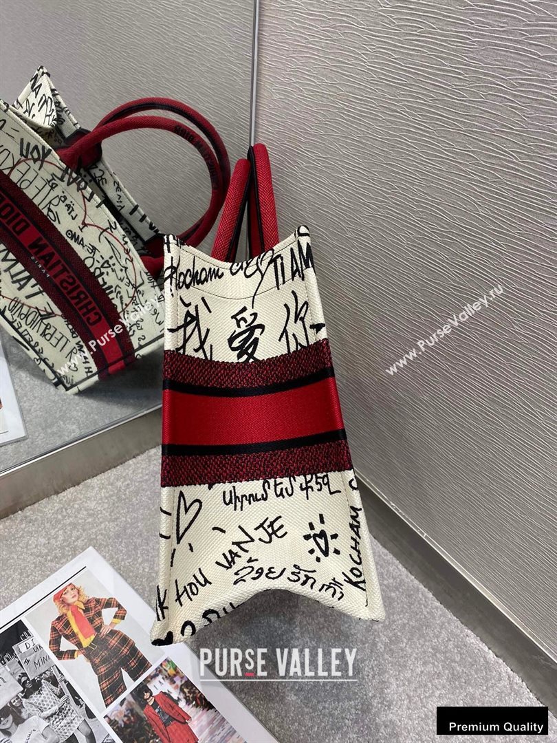 Dior Small Book Tote Bag in Latte Multicolor Dioramour Graffiti Embroidery 2020 (vivi-20090917)