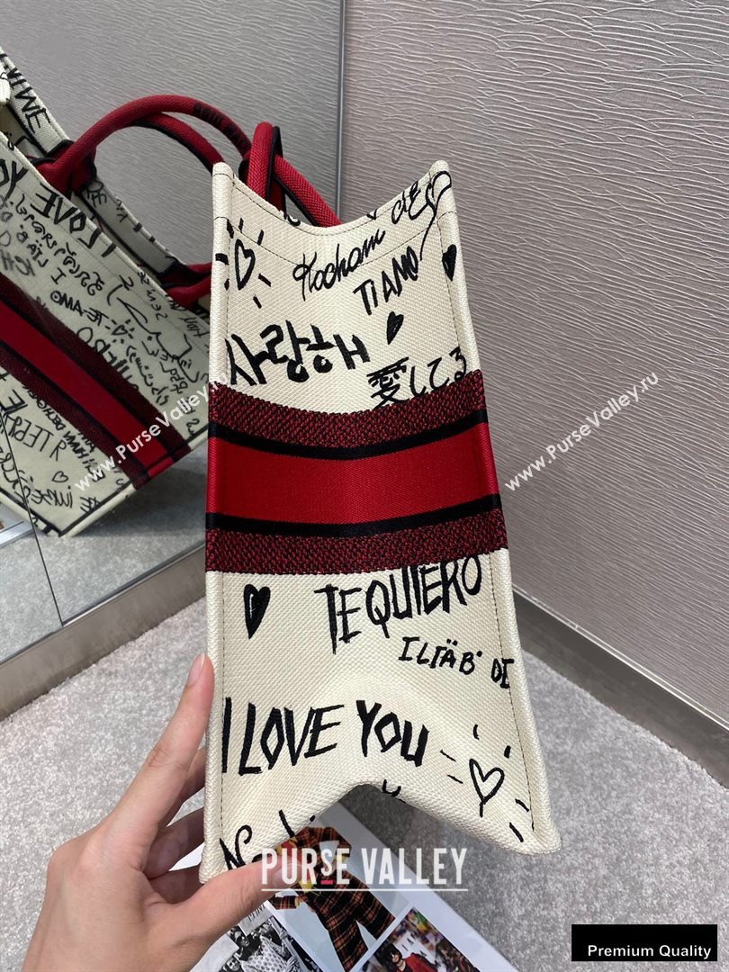 Dior Book Tote Bag in Latte Multicolor Dioramour Graffiti Embroidery 2020 (vivi-20090916)