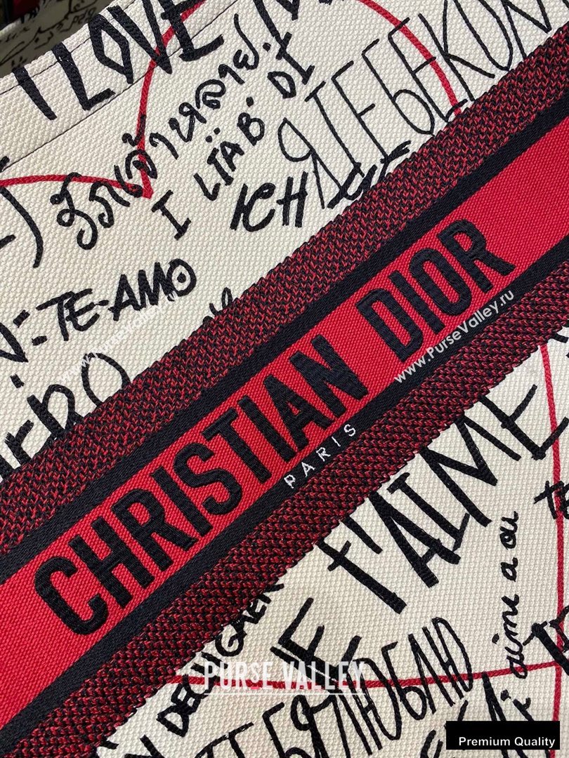 Dior Book Tote Bag in Latte Multicolor Dioramour Graffiti Embroidery 2020 (vivi-20090916)