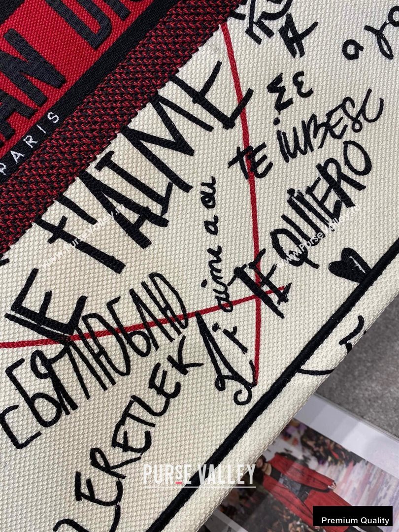 Dior Book Tote Bag in Latte Multicolor Dioramour Graffiti Embroidery 2020 (vivi-20090916)