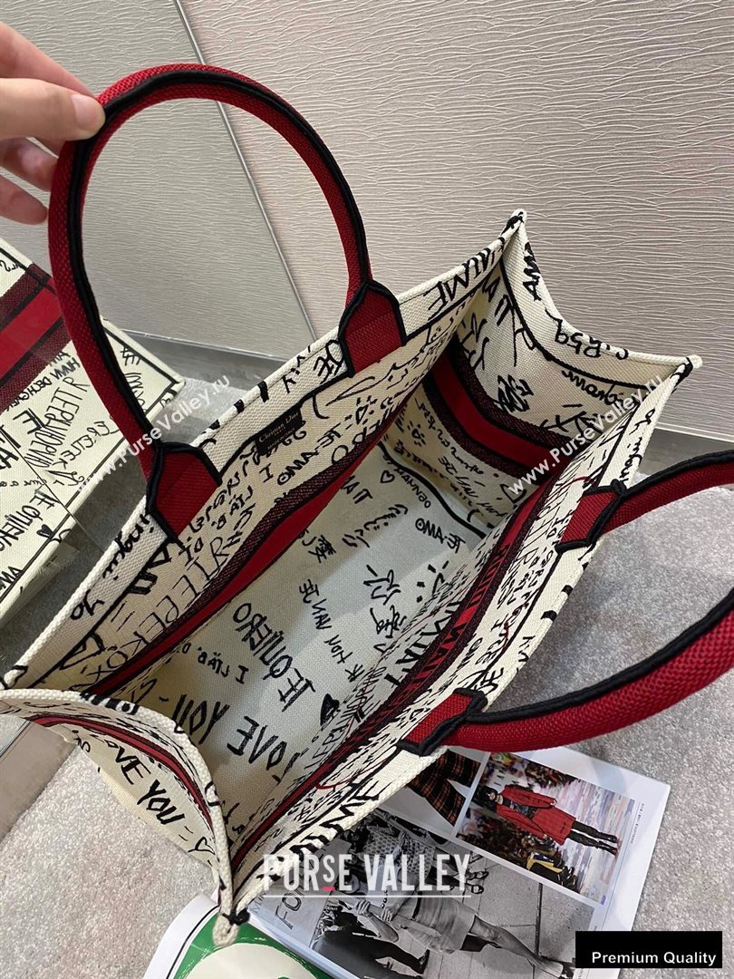 Dior Book Tote Bag in Latte Multicolor Dioramour Graffiti Embroidery 2020 (vivi-20090916)