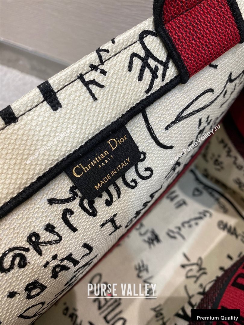 Dior Book Tote Bag in Latte Multicolor Dioramour Graffiti Embroidery 2020 (vivi-20090916)