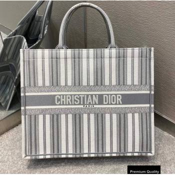 Dior Book Tote Bag In Striped Canvas Gray 2020 (vivi-20090913)