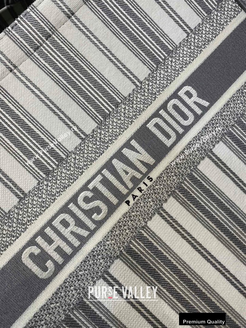 Dior Book Tote Bag In Striped Canvas Gray 2020 (vivi-20090913)