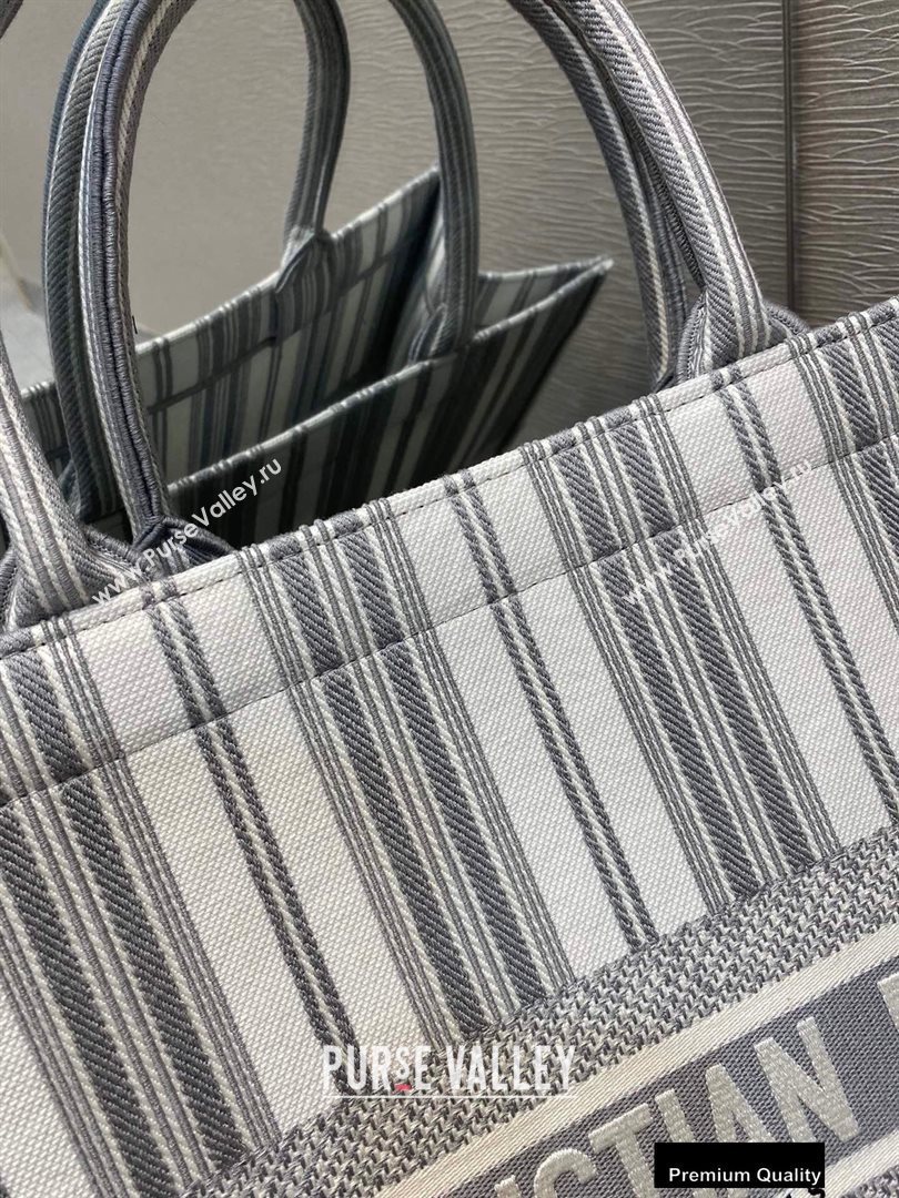 Dior Book Tote Bag In Striped Canvas Gray 2020 (vivi-20090913)