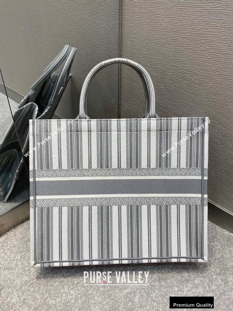 Dior Book Tote Bag In Striped Canvas Gray 2020 (vivi-20090913)