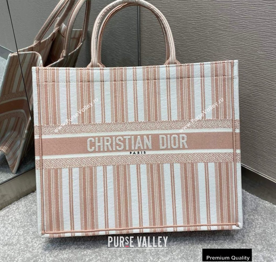 Dior Book Tote Bag In Striped Canvas Pink 2020 (vivi-20090912)