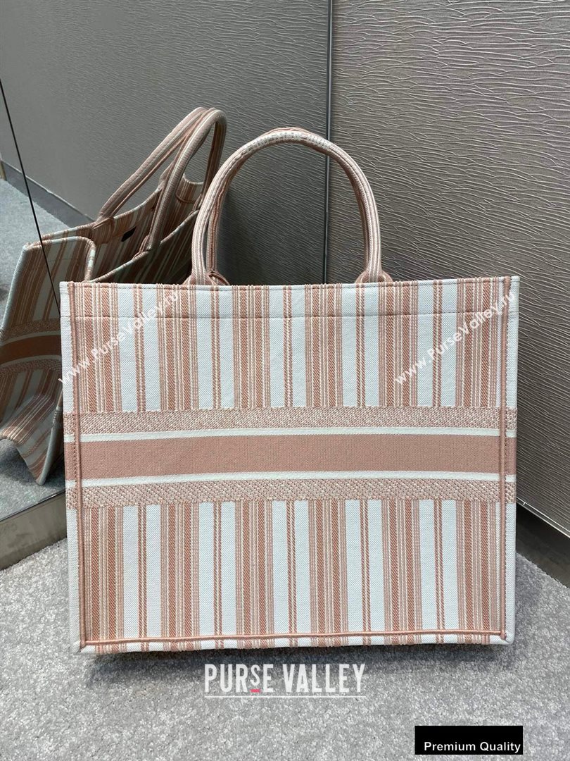 Dior Book Tote Bag In Striped Canvas Pink 2020 (vivi-20090912)