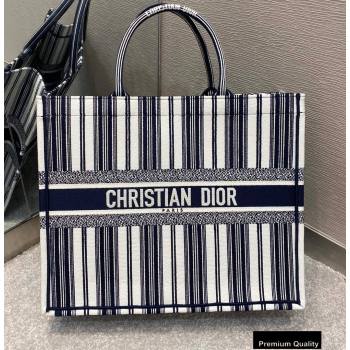 Dior Book Tote Bag In Striped Canvas Dark Blue 2020 (vivi-20090911)