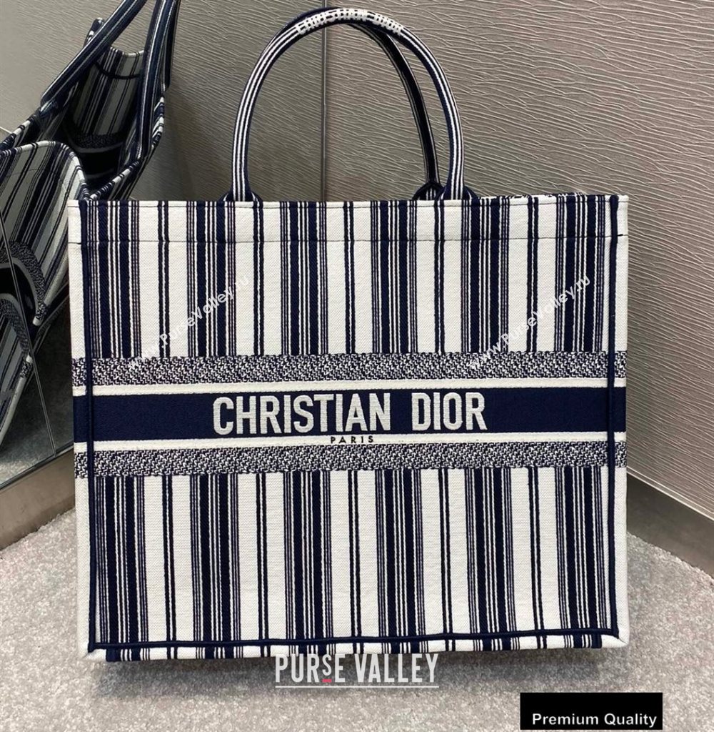 Dior Book Tote Bag In Striped Canvas Dark Blue 2020 (vivi-20090911)