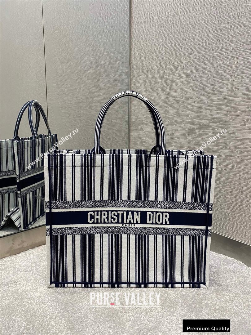 Dior Book Tote Bag In Striped Canvas Dark Blue 2020 (vivi-20090911)