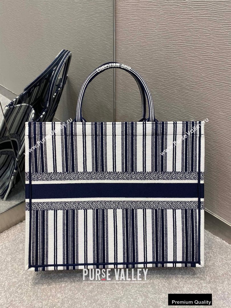 Dior Book Tote Bag In Striped Canvas Dark Blue 2020 (vivi-20090911)